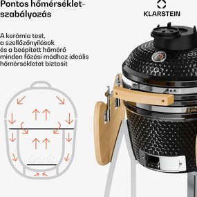 Klarstein Queensize, kamado grill, hőmérő, levehető oldalsó részek, fekete