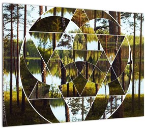 Kép - Geometrikus kollázs a skandináv erdők hátterében (70x50 cm)