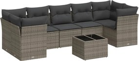 vidaXL 8 részes szürke polyrattan kerti ülőgarnitúra párnákkal