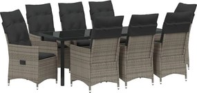 vidaXL Kert étkező szett párnával 9 pcs Szürke polirattan