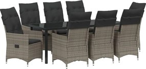 vidaXL Kert étkező szett párnával 9 pcs Szürke polirattan