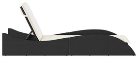 fekete polyrattan napozóágy párnával 60x205x73 cm