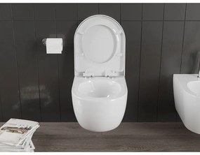 Mexen Carmen, falra akasztható wc csésze 490x365x340 mm, Perem nélküli Tornado + duroplast wc ülőke, fényes fehér, 30880200T