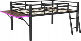 Fém franciaágy gyerek 140x200 LED-es asztali létra fekete