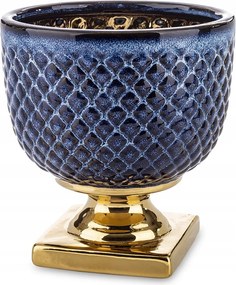 Virágtartó Kék-sötétkék Arany 16x15cm Lábon Káróval Díszítve