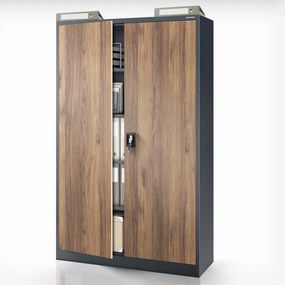 Fém irodai iratszekrény, széles, antracit/dió, 1150x1850x400 mm: JAN II Eco Design
