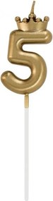 Arany Champagne Crown 5-ös számgyertya, tortagyertya 6 cm