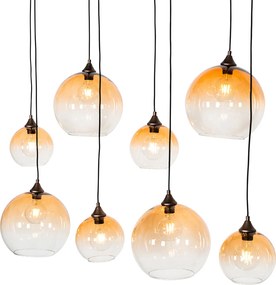 Okos függőlámpa sötét bronz színben, borostyánszínű üveggel, 8 izzós, 8 Wifi G95-tel - Sandra