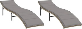 vidaXL 2 db bézs polyrattan napozóágy párnával