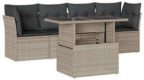5 részes világosszürke polyrattan kerti ülőgarnitúra párnákkal