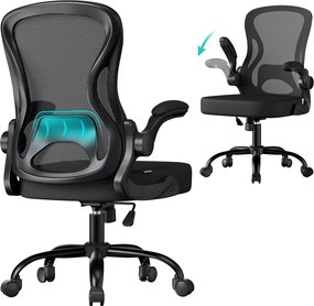 Ergonomikus irodai szék hálós háttámlával, deréktámasszal és felhajtható kartámasszal, fekete