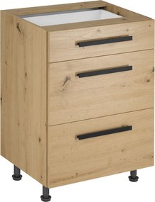 Alsó szekrény, artisan tölgy, fogantyúkkal, LANGEN D60S3 U