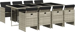 vidaXL 9részes világosszürke polyrattan kerti étkezőgarnitúra párnával