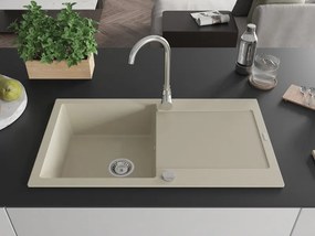 Mexen Leo gránit mosogató 1-medencés csöpögtetővel 900 x 500 mm, bézs, króm szifon - 6501901010-69