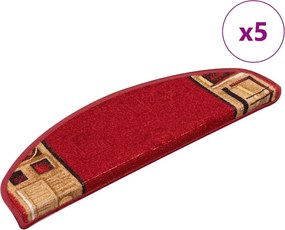 vidaXL 5 db piros öntapadó lépcsőszőnyeg 65x21x4 cm