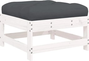 vidaXL fehér tömör fenyőfa kerti lábzsámoly párnával