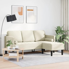 Kerti Kanapé Pad és Párnák L-Alakú Krém Bársony, L-alakú Kanapé Krém 173x131x67 cm Bársony, Pad Krém 113 cm Bársony