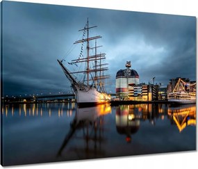 Vászonkép 80x60 Vitorláshajó a kikötőben éjszaka