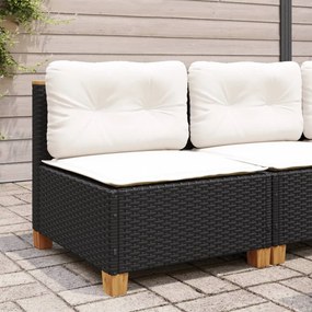 Fekete polyrattan karfa nélküli kerti kanapé párnával