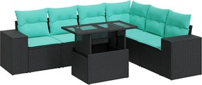 vidaXL 7 részes fekete polyrattan akácfa kerti ülőgarnitúra párnákkal
