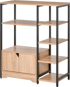 HOMCOM könyvespolc több nyitott polccal és duplaajtós könyves szekrénnyel, fémszerkezettel, 80x35x97 cm, Natúr Fa | Aosom