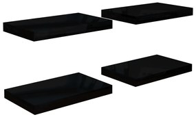 4 db magasfényű fekete MDF lebegő fali polc 40 x 23 x 3,8 cm