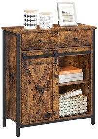 FIRA barna/fekete tolóajtós és fiókos komód