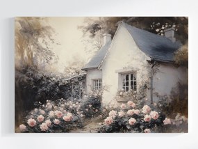 Vászonkép Canvas Tájkép Falu Ház Kunyhó Kert Virágok Rózsák 60x40