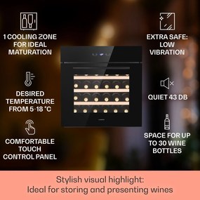 Klarstein Vinsider 30 Built-In Uno, beépített borhűtő, 77 liter, 30 palack, rozsdamentes acél
