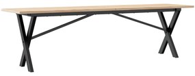 tömör fenyőfa és öntöttvas dohányzóasztal X-vázzal 160x40x45 cm