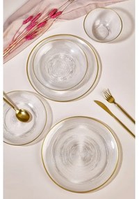 18 darabos étkészlet – átlátszó üveg, arany díszítés