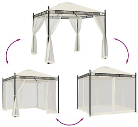 krémszínű acél pavilon hálós oldalakkal 2,93 x 2,93 m