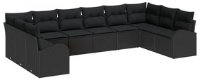 Kerti Kanapé Szett 10 pcs Fekete Poli rattan, porfestett acél
