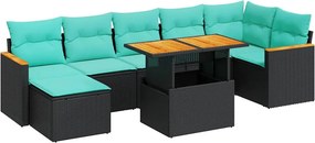 vidaXL 8 részes fekete polyrattan akácfa kerti ülőgarnitúra párnákkal