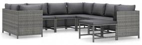 9 részes szürke polyrattan kerti bútorszett párnákkal
