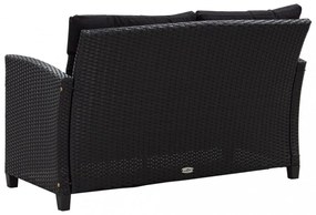 fekete polyrattan kétszemélyes kerti kanapé párnákkal 124 cm
