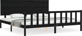 vidaXL fekete tömör fa ágykeret fejtámlával 200 x 200 cm