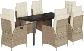vidaXL 7 részes bézs polyrattan kerti étkezőgarnitúra párnákkal