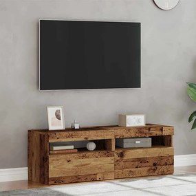 2 db antik fa színű szerelt fa TV-szekrény LED-lámpákkal