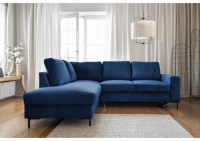 Sötétkék kordbársony kinyitható sarokkanapé (bal oldali) Lofty Lilly – Miuform