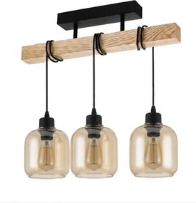 Brilagi - Felületre szerelhető csillár WOOD GLASS 3xE27/60W/230V fenyő/fekete/füstbarna