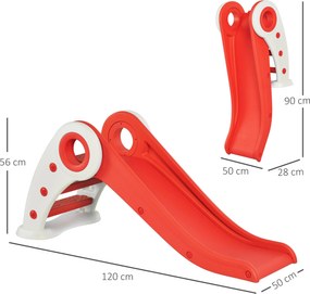 HOMCOM Összecsukható Gyerekcsúszda 3–6 Éveseknek Beltéri és Kültéri Használatra, méret: 120L x 50W x 56H cm, HDPE Piros | Aosom