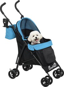 PawHut Kiskutyás Babakocsi Napernyő Struktúrával, Összecsukható Kutyakocsi Mosható Párnával, Pohártartóval, Hálós Ablakokkal és Tárolótáskával 76x44x1