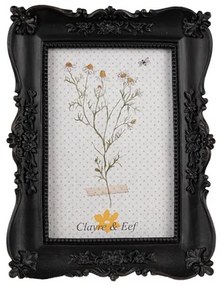 Fekete sarokdíszes, virágos képkeret, 15x20/10x15cm, műanyag
