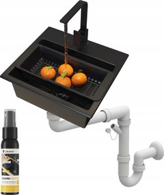Gránit mosogató Mini egymedencés fekete csaptelep szett Szifon csepegtető 5in1