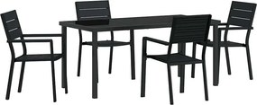 vidaXL Kert étkező szett 5 pcs Fekete Porszórt acél