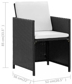 9-részes fekete polyrattan kültéri étkezőszett párnákkal
