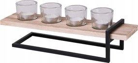 Gyertyatartó fa, üveg, fém, 40x12x13cm, 4 gyertya