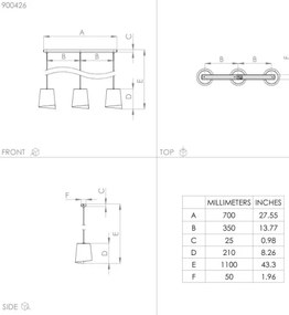 Eglo 900426 - Csillár zsinóron BOLIVIA 3xE27/40W/230V