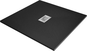 Mexen Hugo, négyzet alakú zuhanytálca SMC 100 x 100 cm, fekete, acél huzat, 42701010-X